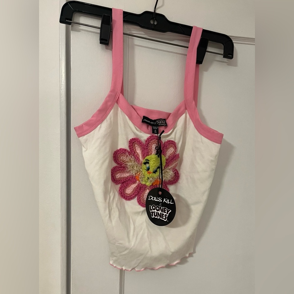 NWT - DOLLS KILL X LOONEY TUNES Tweety Bird Hand Embroidered Tank Top - L